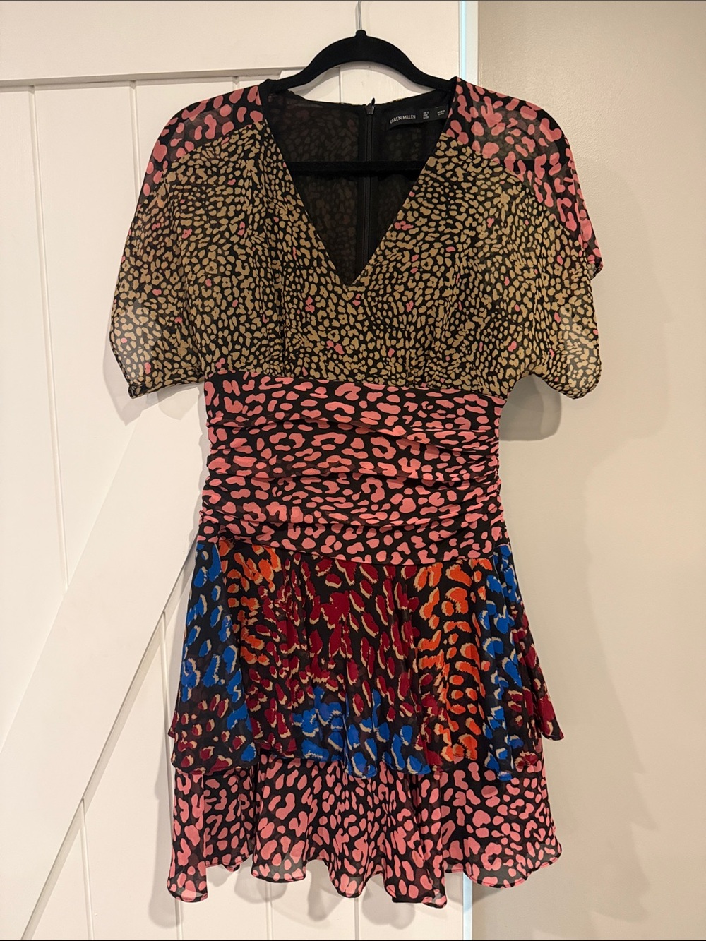 Karen Millen Multicolor Animal Print V-Neck Mini Dress